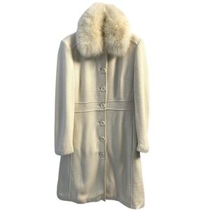 Sandra Angelozzi Wool Coat Size M White/Ivory Good Used Detachable Fur Collar